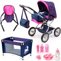 Bayer Kombi-Puppenwagen Grande, (Set), mit Reisebett, Schnuller, Geschirr und Pflegeprodukten
