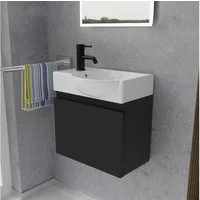 Alpenberger Badmöbel-Set - Gäste WC Waschbecken mit Unterschrank 45 cm Breit, (Badschrank 2-tlg., Waschtisch hängend), Waschbeckenunterschrank mit Softclose - Schwarz - Rechts Becken