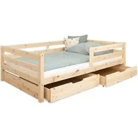 Ehrenkind Kinderbett Sona aus massivem Kiefernholz mit Rausfallschutz (Jugendbett in Natur, Kinder Bett), Kinderbett 90x200 cm