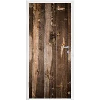 MuchoWow Türtapete Regal - Muster - Vintage - Holz, Matt, bedruckt, (1 St), Selbstklebende Tapete, Folie für Möbel, 75x205 cm