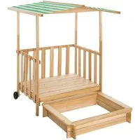tectake Sandkasten Sandkiste und Spielveranda mit Dach 106x105x137cm, aus Holz