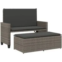 vidaXL Gartenbank Gartenbank mit Kissen und Hocker Grau Poly Rattan (1-St)