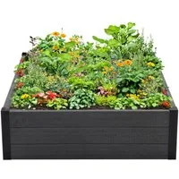 TRUTZHOLM Hochbeet Beeteinfassung mit Wühlmausgitter 100x100x28,5 cm ca. 260 L Holzoptik, Robust,Stabil