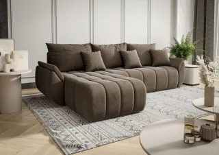Ecksofa Schlafsofa LOUISE Stoff Monolith Braun Ottomane Links