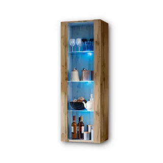 Komodee Vitrine, Eiche Wotan, Eiche Wotan, Holzwerkstoff, Holz Optik, 3 Fächer, Rechteckig, 55x159x35 cm, Wohnzimmer, Wohnwände, Vitrinenschränke