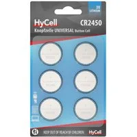 HyCell Lithium Knopfzellen CR2450 3V, 6 Stück Knopfzelle