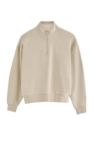 Sweatshirt beige mit hohem Kragen, halbem Reißverschluss und Polo Club-Logo