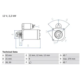 Bosch Anlasser 2,2 kW Land Rover 110/127 90 Defender Discovery Range