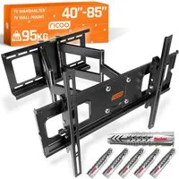 RICOO TV-Wandhalterung Fernseh Halterung 55" 65" 75" 85" max 95 Kg schwenkbar R06-F, (bis 85 Zoll, VESA 200x200 bis 600x400, 1-tlg., inkl. FISCHER® Dübel vollbeweglich ausziehbar 40 Zoll bis 85 Zoll, bis 15° Neigung, bis zu 120° Schwenkung, Fernseher