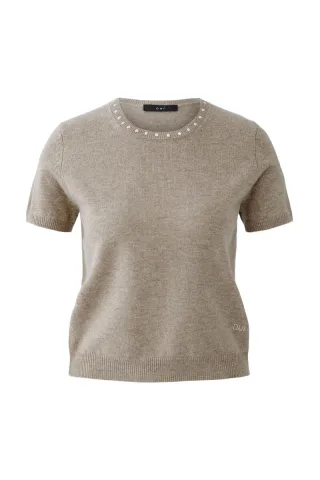 Oui - Feinstrickpullover mit dekorativen Ziersteinen braun - Gr. - 40