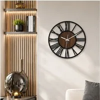 K&L Wall Art Wanduhr industrial XL Holz-Metall Wanduhr ohne Tick-Geräusche (leises Quartz Uhrwerk)