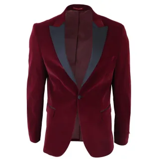 Burgunderroter Samt-Dinner-Smoking-Anzug-Blazer für Herren