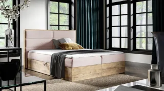 Boxspringbett Bett LAMBROS 120x200cm Lancelot Eiche Stoff Altrosa ink.Bettkasten