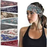 Zaewry Stirnband 8 Stück Haarbänder Damen, Elastisches Stirnband Breites Kopfband Weiches Haarband Mehrfarbig Blumendruck für Lauf Yoga Fitness