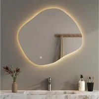 WDWRITTI Schminkspiegel Wand Kosmetikspiegel Wandmontage Wandspiegel Asymmetrisch Steinform (Dekospiegel Flurspiegel Modern Rahmenlos, 80x80, 60x60, 84x74,74x64cm), HD Spiegel mit Splitterschutzfolie