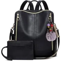 MOPUEA Rucksack Kunstleder Freizeitrucksack Reiserucksack mit Anhänger Wasserdicht