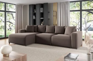 Ecksofa Designersofa Sofa MEGAN in Stoff Salvador Braun Ottomane Links
