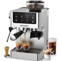 Airmsen Espressomaschine mit integrierter Mahlfunktion,20 Bar,Cold Brew, Individuell einstellbare Mahlmenge & Kaffeeausgabe,siebträgermaschine