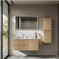 BRIDGE BENO Badmöbel-Set Badezimmer-Hochschrank mit verstellbaren Einlegeböden, Soft-Close & Geriffelter Front, Links/rechts montierbar
