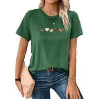 PYLIKE Kurzarmshirt Damen bequemes Sommer Kurzarmbluse Locker Liebe Print-Shirt Bequem für Freizeit und Büro,Strandurlaub