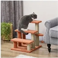 PawHut Kratzbaum Hundetreppe Tiertreppe, mit Kratzbaum Ball, Braun