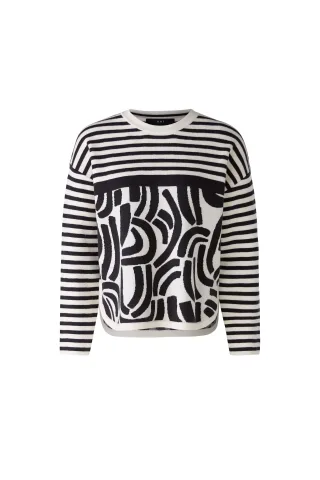 Oui - Pullover Viskosemischung white black - Gr. - 42