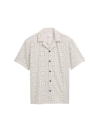 Denim Tom Tailor - Relaxed Fit Kurzarmhemd mit Muster chalk grey embroidered design - Gr. - XL
