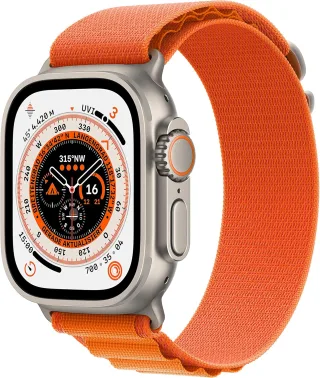 Apple Watch Ultra [GPS + Cellular inkl. Polyester Alpine Loop L orange] Titangehäuse silber