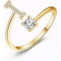 S&T Design Fingerring Buchstaben Ring Damen 14K Gold Vergoldet Silber Verstellbar Wasserfest (Goldring Geschenke für Frauen Freundin Mädchen Schmuck, 1-tlg., Buchstabenring), Damenring langlebigem Edelstahl Verstellbare Größe 50 - 60 Modeschmuck