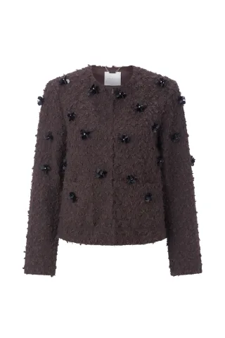 Rich & Royal - Straight Jacket with Flower Sequin dark chocolate - Gr. - 34