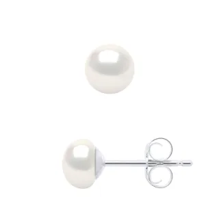 Ohrringe – Silber 925 und echte Süßwasser-Zuchtperlen, Knopf 5–6 mm