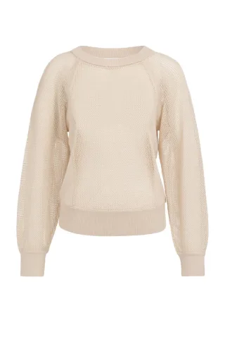 Yaya - Pullover mit Lochmuster beige - Gr. - S