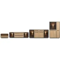 moebel-dich-auf Wohnwand NARDO, (Wildeiche / Absetzung: Anthrazit, 1-St., Verschiedene Board-Sets), Braunglas, Softclose, inkl. LED-Beleuchtung