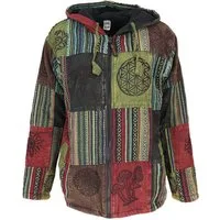Guru-Shop Strickjacke Goa Jacke, Patchwork Sweatshirt Jacke - grün/bunt Hippie, Ethno Style, alternative Bekleidung