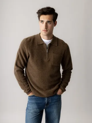 mos mosh gallery - MMGRyan Soft Polo Zip Knit toasted coconut - Gr. - M