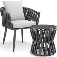 tectake Gartenlounge-Set Aluminium Sitzgruppe, höhenverstellbar, mit Sicherheitsglasplatte, (Set., 2-tlg., im Rope-Design in anthrazit/grau), Extra dickes Sitzpolster und komfortables Rückenkissen