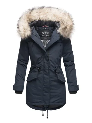 Navahoo Premium Damen Winterjacke Lady Like – Klassischer Parka mit Abnehmbarem Kunstfellkragen