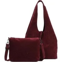 ITALYSHOP24 Schultertasche Damen Tasche Set 2in1 Shopper Hobo Bag Handtasche Crossbody Velours (Spar-Set 2 in1 Hobo + Crossbody Bag / Schmucktasche, Leichtgewicht, Wildleder Optik), Umhängetasche Workbag Body Bag Beuteltasche Freizeit Wildleder Optik