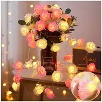 MUPOO LED-Lichterkette LED Nachtlicht 3M 20LEDs Girlande,Kunstblume Rose Warmweiß,Batterie, für Party Weihnachten,Blumengirlande Rose,LED Dekolicht