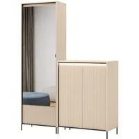 Compleo Garderoben-Set Kleiderschrank beige mit Spiegel und Kommode FLORE