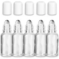 CK Verpackung GmbH Leerglas 5x Klare Glasflasche 20 ml Roll-on mit weißem Schraubverschluss leer (Set x5)