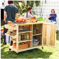Outsunny Servierwagen 6-Etagen mit Arbeitsfläche Handtuchregal, aus Tannenholz, (BBQ Grilltisch, 1 St., Grillwagen), für Garten, Terrasse 134,5x50x91,5cm Naturholz