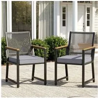 TLGREEN Gartenstuhl Rattan,Wetterfest, Balkonstuhl mit WPC Armlehne, (Outdoor Stuhl mit abnehmbar Kissen, Essstühle aus Metall, 2 St), bis 160 kg belastbar, für Terrasse, Garten, Balkon,Pool