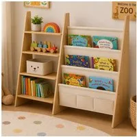 relaxdays Kinderregal Kinderbücherregal Stofftaschen & Ablagen, 1-tlg.