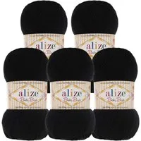 Alize 5 x 100g Strickgarn ALIZE Baby Best uni Babywolle Wolle Antipilling Häkelwolle, 240 m (Sparpaket), 60 schwarz