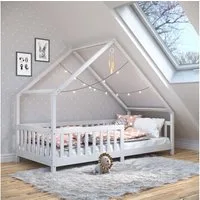 IDIMEX Hausbett CORA, Kinderbett 90x190 cm mit Rausfallschutz Montessori Bodenbett Weiß