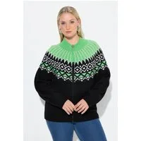 Ulla Popken Strickjacke Norweger-Strickjacke Stehkragen Reißverschluss