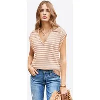 Imily Bela Stricktop Damen Sommer Gestreift Kragen V-Ausschnitt Kurzarm Top (Packung, 1-tlg., 1per-Pack) gehäkelt