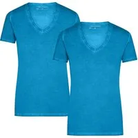 James & Nicholson T-Shirt Doppelpack Tailliertes Damen T-Shirt mit trendiger Spraytechnik JN975 (Doppelpack, 2er-Pack) Trendiges T-Shirt mit V-Ausschnitt