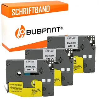 Bubprint 3x Schriftband kompatibel für Brother TZe231 TZe-231 schwarz/weiß 12mm 8m